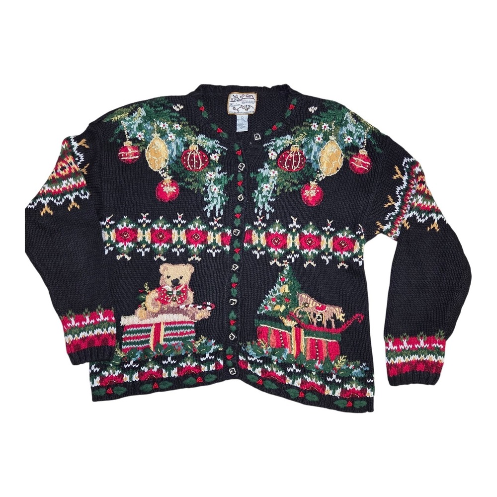 Heirloom Collectibles Christmas Cardigan Sweater Teddy Bear Ornament Holiday